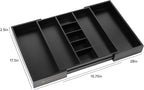 KitchenEdge Adjustable Kitchen Drawer Organizer for Utensils and Junk, Food-Safe Contract Grade with 100% Sustainable Wood, Expandable from 16 to 28 Inches Wide - Black Bamboo