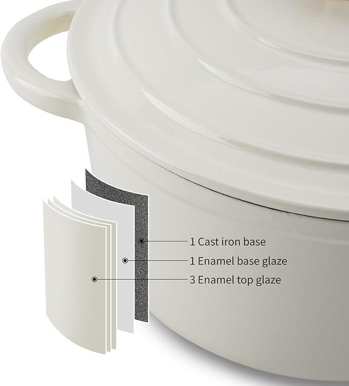 Enameled Cast Iron Dutch Oven Pot with Lid Heavy-Duty Cookware for Bread Baking, Braising, Stews, Roasting,7QT，creamy white