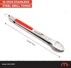 16" Extra-Long Stainless Steel Grill Tongs – Premium Locking BBQ Tongs for Grilling, Cooking, Barbecue, Tailgating – Easy Grip with Hanging Hook, Model 530-0103P