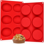 CAKETIME Muffin Top Pan, Silicone Molds for Breakfast Sandwiches, English Muffins, Whoopie Pies, Corn Bread, Egg Bites, Tarts - 2 Pack Red