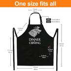 Grill Aprons for Men Women, Dinner is Coming Kitchen Chef Apron with 2 Pockets and 40" Long Ties, Adjustable Bib Apron for Cooking, BBQ, Baking, Gardening, Black