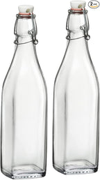 Bormioli Rocco Swing Top Glass Bottle (Set of 2) - 17 oz Reusable Container with Secure Metal Clasp, Ideal for Homemade Juices, Oil Infusions, Condiments, Mixers - Everyday Drinking Glasses