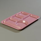 Carlisle FoodService Products Plastic Meal Tray Left-Handed Heavyweight Lunch Tray with 6-Compartments for Schools, Cafeterias, and Dining Halls, Melamine, 14 x 10 Inches, Rose Granite