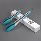 HOTEC Premium Stainless Steel Locking Kitchen Tongs with Silicon Tips, Set of 2-9" and 12", Turquoise