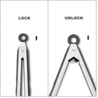 304 Stainless Steel Kitchen Cooking Tongs, 9" and 12" Set of 2 Sturdy Grilling Barbeque Brushed Locking Food Tongs with Ergonomic Grip, Grey