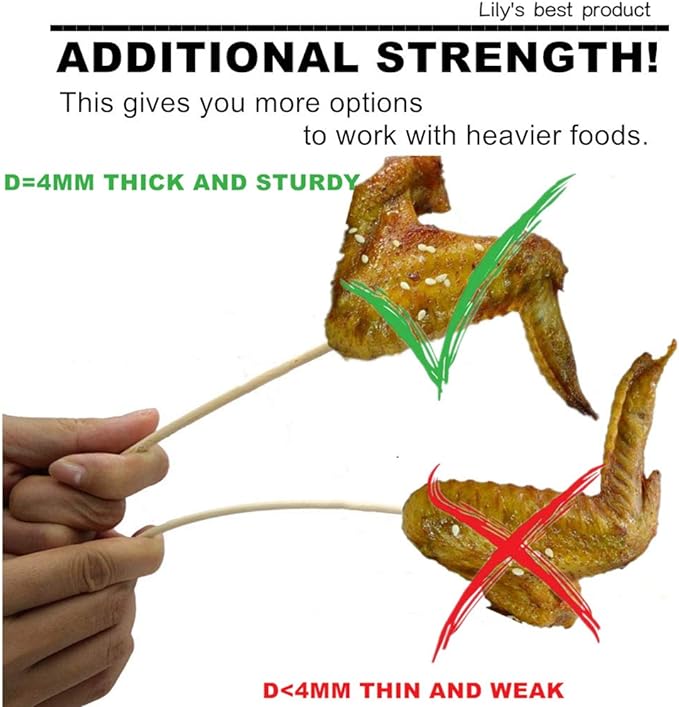 HOPELF 8" Natural Bamboo Skewers for BBQ，Appetiser，Fruit，Cocktail，Kabob，Chocolate Fountain，Grilling，Barbecue，Kitchen，Crafting and Party. Φ=4mm, More Size Choices 6"/10"/12"/14"/16"/30"(100 PCS)