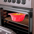 Kenond 9.5 Inch Silicone Cake Pans, Non-stick Fluted Cake Pan with Sturdy Handle, Cake Baking Molds, Perfect Bakeware for Cake, Jello, Gelatin, Bread, Para Gelatinas (Red)