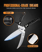 Poultry Shears Heavy Duty Professional, Kitchen Shears for Food, Kitchen Scissors Heavy Duty, Food & Meat Scissors, Dishwasher Safe Chicken Cutters. Spring Loaded, Black