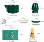 Matcha Whisk Set,Matcha Making Set with Dark Green Bowl,Matcha Whisk Holder, Stainless Sifter & Scoop, Tea Towel,Traditional Matcha Tea Set for Ceremony,Dark Green,7Pcs
