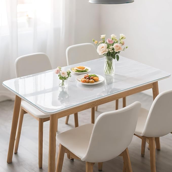 Frosted Table Protector 42 x 78 Inch, 1.9mm Thick Waterproof PVC Plastic Table Cover, Durable Table Pad for Dining Room, Kitchen, Writing Desk, and Coffee Tables