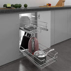 2 Tier Pull Out Cabinet Organizer 11" W X 17" D, Slide Out Drawers for Kitchen Cabinets, Pull Out Drawers for Cabinets Capacity Heavy Duty Caddy, Cabinet Pullout Shelves Chrome-Plated,Bathroom Pantry