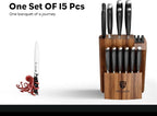 BRODARK Kitchen Knife Set: Full Tang 15 Pcs Professional Chef Knife Set with Sharpener, Razor-sharp Knives Set for Kitchen, German Stainless Steel Knife Block Set, Steel-king Series for Christmas Gift