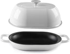 Enameled Cast Iron Dutch Oven for Professional Sourdough Bread Baking | 5.5 Quart Loaf Size Oval Cookware Pot with Lid | Triple-Layer Enamel Coating Pan with Non Stick Silicone Mat | White