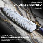 AUS-10 Damascus Chef Knife – 8 Inch Japanese Kitchen Knife, 67-Layer Steel, Ultra-Sharp Blade, Ergonomic Blue Resin Handle, Gift Box Included