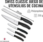Victorinox Swiss Classic Kitchen Set - Includes Paring Knives, Carving Knife, Bread Knife & More - Premium Kitchen Accessories - Black Handles, 5-Piece Set