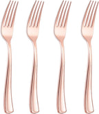 Liacere 200 Pack Rose Gold Disposable Forks - 7.4 Inch Heavy Duty Plastic - Rose Gold Silverware for Catering, Parties, Dinners, Weddings & Mother's Day