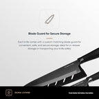 DURA LIVING Santoku Knife - 7 Inch Black Nonstick Titanium Plated Stainless Steel Ultra Sharp Blade, With Ergonomic Comfort Grip Handle Asian Chef's Knife, With Matching Sheath