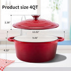Enameled Cast Iron Dutch Oven Pot with Lid Heavy-Duty Cookware for Bread Baking, Braising, Stews, Roasting,4QT，red