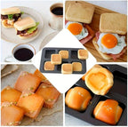 6 Cup Square English Muffin Pan with Lid Straight Side Hamburger Burger Bun Egg Sandwich Frittata Cinnamon Roll Focaccia Quiche Pancake Nonstick Baking Tin Tray Mold