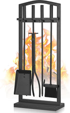 Gtongoko 29 Inch 5 Pieces Fireplace Tools Set with Stand, Outdoor Fire Tools for Fireplace with Poker, Shovel, Brush, Tong and Base, Fireplace Accessories Fire Place Set Tools, Black