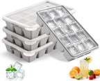 Silicone Ice Cube Trays with Lid, Set of 4, Easy Release Ice Molds, Reusable and Stackable Ice Trays for Freezer for Cocktail, Whiskey, Baby Food, BPA Free (gray)