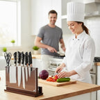 Magnetic Knife Holder Stand 14 x 10 Inches Extra Large Size with Knife Sharpener Wooden Double Sided Magnetic Knife Block Rack for Kitchen Counter with Cutting Board Slot & Acrylic, Sturdy & Durable