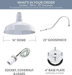 Steel Lighting Co. Gardena Barn Light | Outdoor Wall Mounted | 16" Dome | 23" Gooseneck | Farmhouse Light Made in America | White Exterior/White Interior