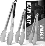 Walfos Stainless Steel Kitchen Tongs for Cooking- 7 ，9 and 12 Inch, Food Grade Metal Tongs for Cooking, BBQ, Set of 3 Heavy Duty Locking Cooking Tongs Non-Slip Grip