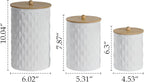 Kitchen Canister Set of 3 Tea Coffee Sugar Containers with Airtight Bamboo Lids Food Flour Storage for Countertop Metal White Diamond Pattern Embossed Farmhouse Decor