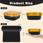 FORBFAN 150 Pack 8 oz Mini Square Cake Pans with Lids, Aluminium Foil Square Brownie Baking Cups, Black and Gold Disposable Ramekins Oven Safe