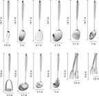 304 Stainless Steel Cooking Utensils Set, Stainless Steel Kitchen Utensils, 12 PCS Long Large Metal Cooking Utensil Tools Set, Potato Masher, Fork, Tongs, Pasta, etc (Dishwasher Safe)