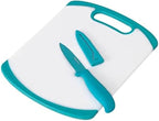Farberware 2-Piece Paring Knife and Cutting Board Set, 3.5-Inch Paring Knife with Resin Coating and Custom-Fit Blade Cover and Non-Slip Plastic Chopping Board, Dishwasher-Safe Set, White/Blue