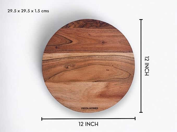 Vesta Homes Wooden Round Cutting Board/Chopping, Serving Board, Platter for Vegetables, Fruits, Cheese, Pizza and Charcuterie | Natural Acacia Wood | 11.5*11.5 Inches | Handcrafted in India