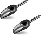 6 Ounce Ice Scoop Set of 2, E-far Platinum Black Stainless Steel Small Scoops for Ice Cube/Candy/Flour/Sugar, Metal Utility Scoops for Canisters, Baking, Kitchen Pantry, Rust Free