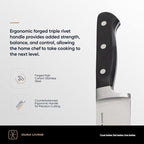 DURA LIVING Chef's Knife Set, 4 Piece Cutlery Knife Set, Superior Forged High Carbon Stainless Steel Ultra Sharp 8 Inch Chef, 7 Inch Santoku, 5 Inch Utility, 3.5 Inch Paring Knives, Black