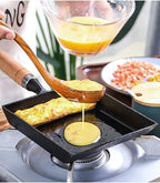 LI-GELISI Pre-Seasoned Cast Iron Tamagoyaki Pan - 9x7 Inch Japanese Rolled Omelet Pan, Non-Stick & Rust-Resistant, Ready to Use with Wood Handle, Works on All Stovetops, Camping & Kitchen