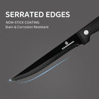 G.a HOMEFAVOR Steak Knife Set: 8-Piece Stainless Steel Sharp Serrated Knives Set with PP Handle for Kitchen, Full Black