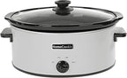 HOMECOOKIN 6 Quart Slow Cooker Oval Manual Pot Food Warmer with 3 Cooking Settings, White Stainless Steel