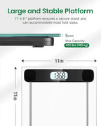 FITINDEX Bathroom Scale for Body Weight, Highly Accurate Digital Weighing Scale with Large LCD Display, Transparent and Slim Tempered Glass, 400 lbs, Black