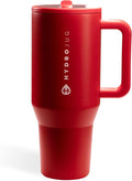HydroJug Traveler - 32 oz Water Bottle with Handle & Flip Straw - Fits in Cup Holder, Leak Resistant Tumbler-Reusable Insulated Stainless Steel & Rubber Base - Gifts for Women & Men, Alumni Red