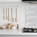 Coukre Silicone Spatula Set of 5,High Heat Resistant, Food Grade Silicone, Upgraded Extended Reinforced Handle,Dishwasher Safe, for Baking, Cooking (Pure Beige, Solid color)