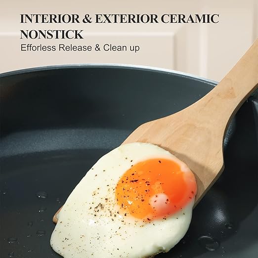 PRICUSIS Nonstick Ceramic Frying Pan, Skillet with Stay Cool Handle, Egg & Omelet & Chef's Pan, Induction Compatible & Oven Safe, Dishwasher Safe, PTFE PFAS & PFOA Free (8+12 Inch)