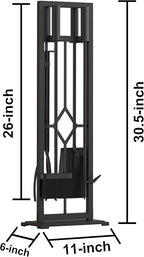 Fire Beauty 5 Pieces Fireplace Tools Set Wrought Iron Fire Place Pit Poker Holder(Black)