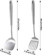 2 Pack 18/10 Stainless Steel Spatula Set 15” L Metal Spatulas for Kitchen Use, Silver Slotted Turner Solid Turner Kitchen Cooking Utensils Set, Heat Resistant Dishwasher Safe Easy to Clean