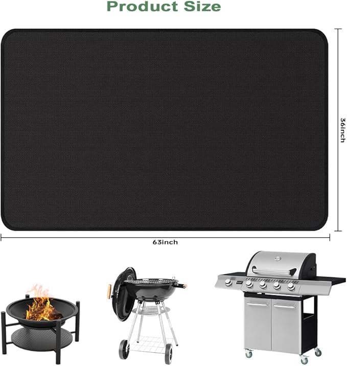 63 x 36 Inch Under Grill Mats for Outdoor Grill, Fireproof Deck and Patio Protector, Double-Sided Waterproof Oil-Proof Fire Blanket BBQ Mat
