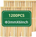 1200PCS 6 inch Bamboo Skewers for wooden sticks， BBQ，Appetiser，Fruit，Cocktail，Kabob，Chocolate Fountain，Grilling，Kitchen，crafting and Party. Φ=3mm, More Size Choices 6"/8"/10"/12"/36"