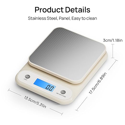 Digital Food Scale for Kitchen 11lb/0.1oz, 5kg/0.1g, Kitchen Scale for Cooking Baking, Built-in 300mAh Li-Battery, Rechargeable Type-C Charging White (1)