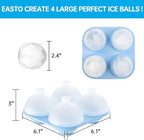 HONYAO Whiskey Ice Ball Mold, 4 x 2.4 Inch Large Ice Ball Maker Mold, Food Grade Silicone Round Ice Cube Mold - BPA Free, Easy to Fill & Release Sphere Ice Cube Tray for Cocktails Bourbon Rum - Blue