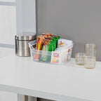 Sterilite 9.5 x 6.5 x 4 Inch Small Open Scoop Front Clear Storage Bin with Comfortable Carry Through Handles for Household Organization (48 Pack)