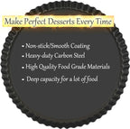 10 Inch Nonstick Tart Pan with Removable Bottom, Carbon Steel Quiche and Pie Pan- 1.1-Inch Depth, Fluted Edges for Baking Tarts, Quiches, Mousse Cakes, and Desserts